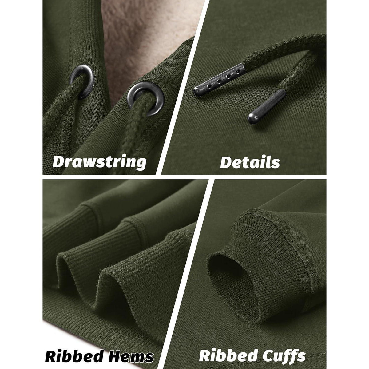 Herren Sherpa Hoodie mit Kängurutasche, Armeegrün XXL