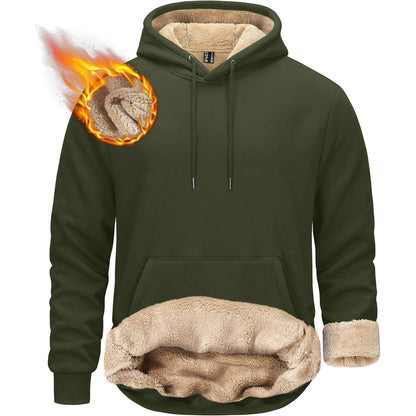 Herren Sherpa Hoodie mit Kängurutasche, Armeegrün, XL