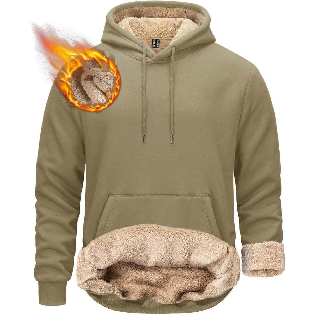 Herren Sherpa Hoodie – Warm & Winddicht – Khaki M