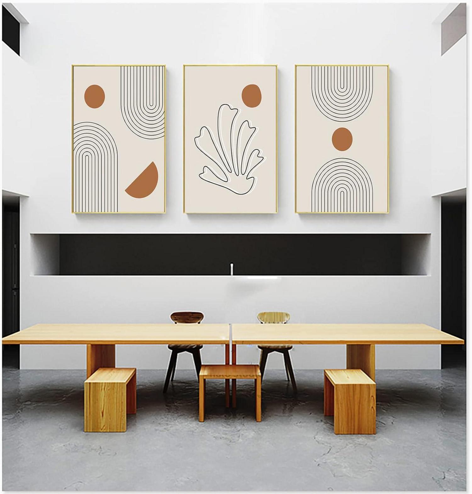 Moderne Abstrakte Leinwand Bilder Wohnzimmer Set 3-teilig Geometrie