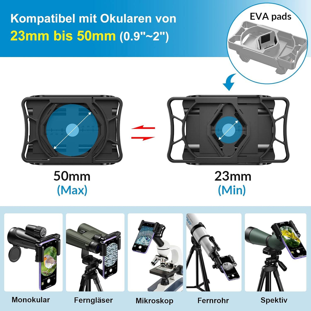 Universaler Spektiv Adapter für Handy, leicht & kompakt, sicher