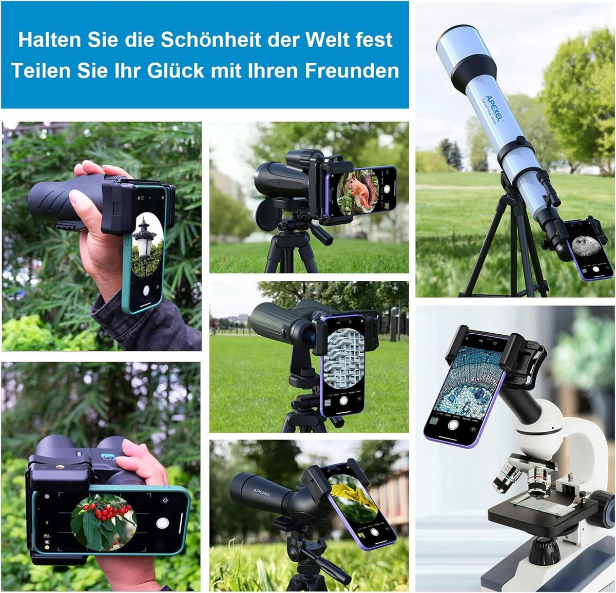 APEXEL Universal Spektiv Handy Adapter für Alle Smartphones