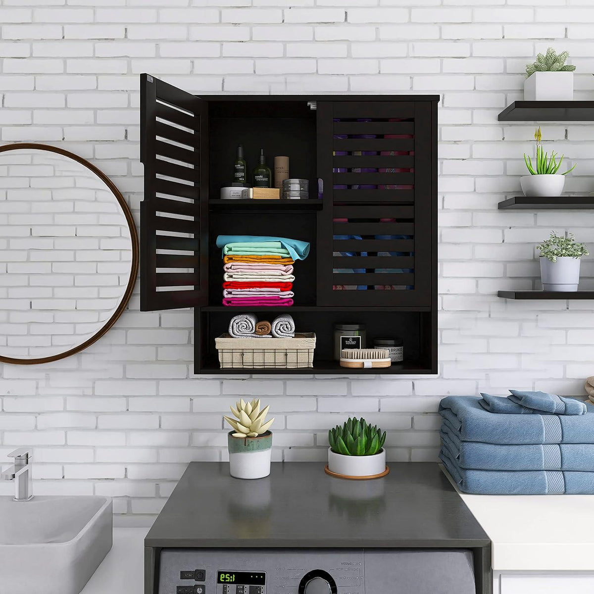 Bambus Badezimmerschrank Wandmontage Toilette Lagerung 2 Türen Schrank