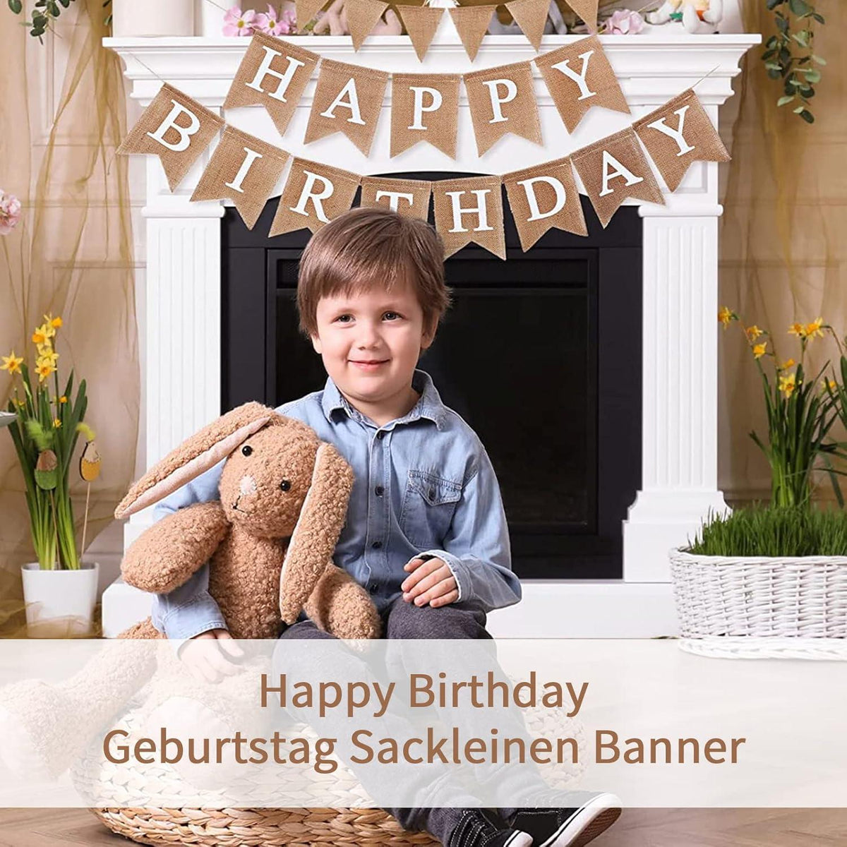 Happy Birthday Girlande Vintage Leinen Drieck Flagge Wimpelkette