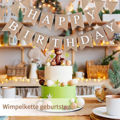 Happy Birthday Girlande Vintage Leinen Drieck Flagge Wimpelkette