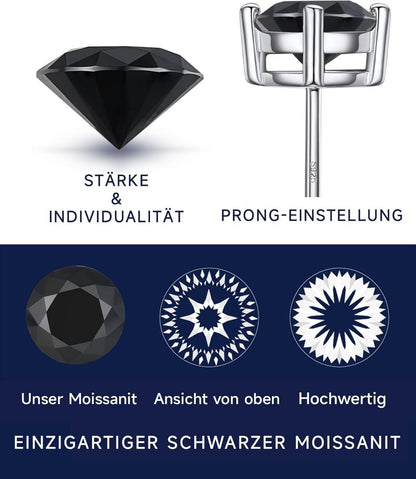 Schwarze Moissanite Ohrstecker 925 Silber 2 Karat Herren Damen 6.5mm