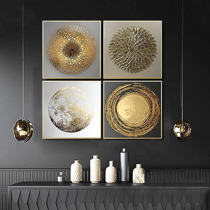 Abstrakte Leinwandbilder Gold 4er Set 20x20cm