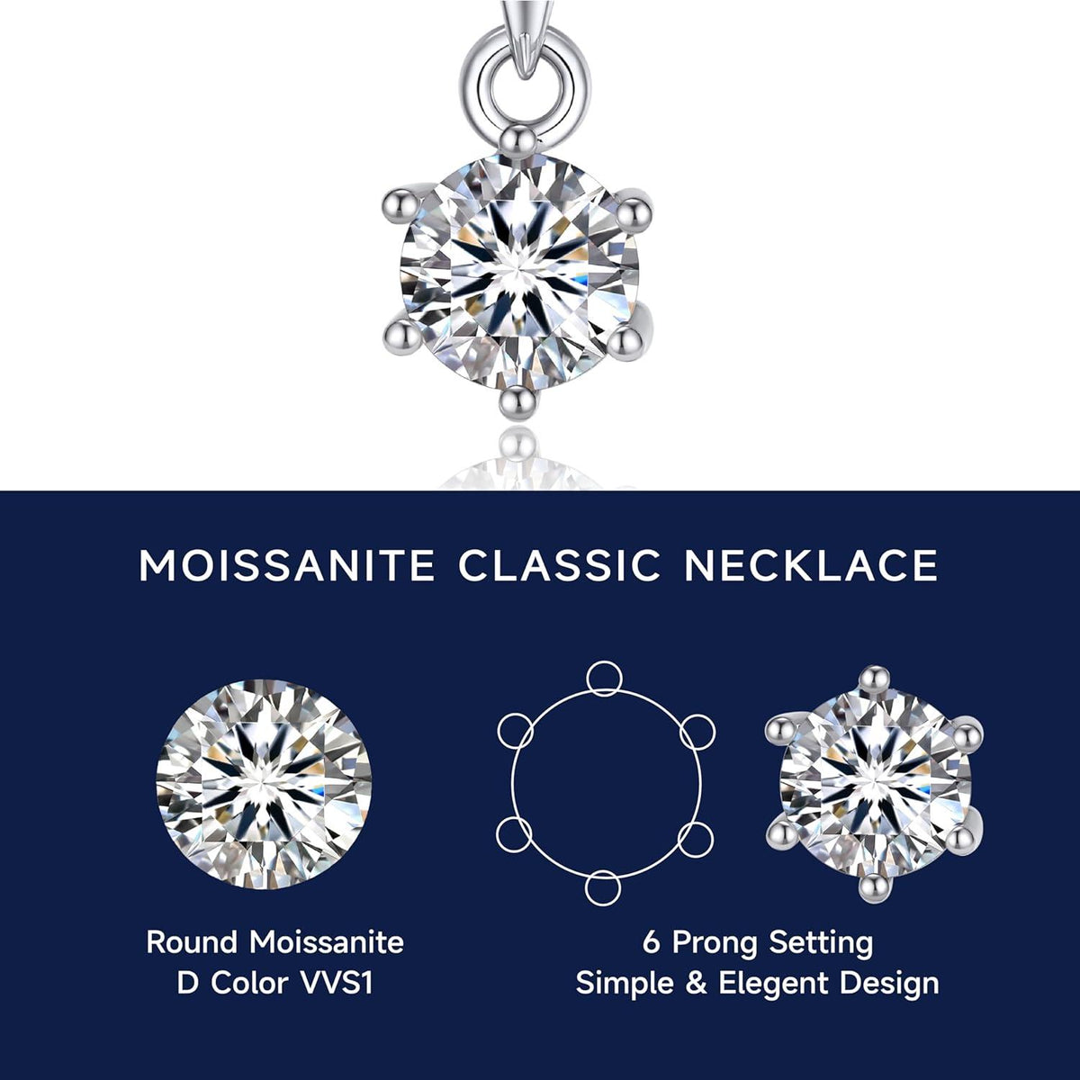 Moissanite Halskette Damen Silber 925 1/2 Karat Solitär Anhänger