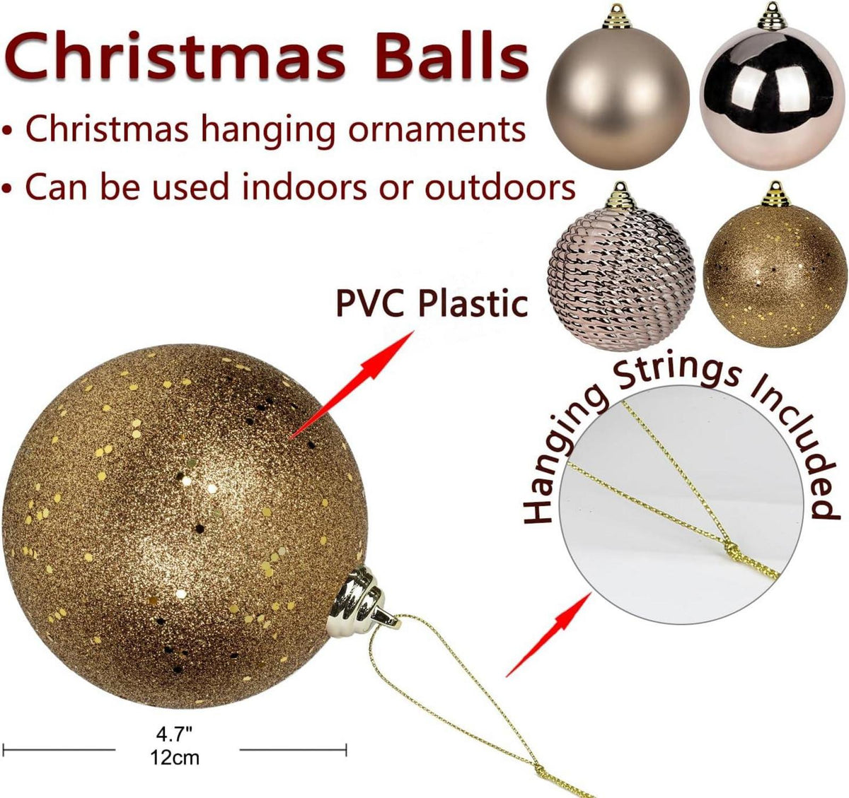 12CM Weihnachtskugeln Bruchsichere Ornamente 4er Set Braun