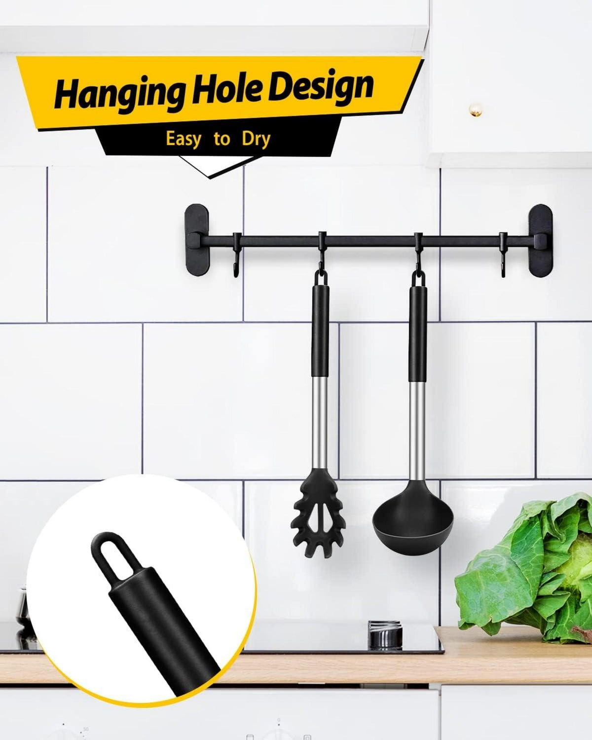 Silikon Pasta Gabel und Pfanne Löffel Set, Schwarz Antihaft
