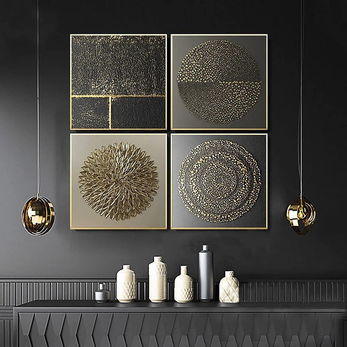 Abstrakte Leinwandbilder Wohnzimmer Gold Luxus Set 4 Stück