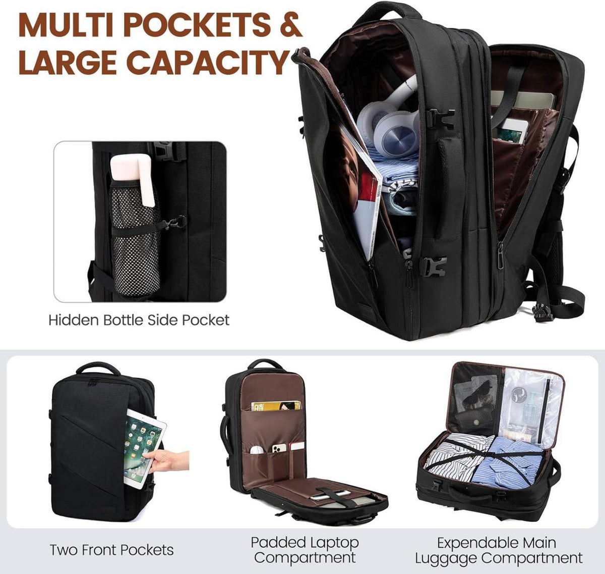 30L Business Rucksack Herren Laptop Rucksack Handgepäck Flugzeug Schwarz