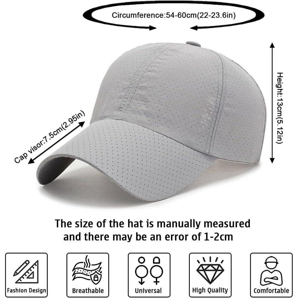 Herren Baseball Cap atmungsaktiv & schnelltrocknend Grau