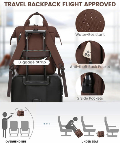 Damen Rucksack Laptop 17 Zoll USB Ladeanschluss Wasserdicht Uni Büro
