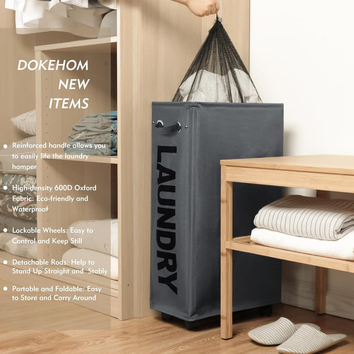 DOKEHOM 29-Inches Faltbarer Wäschekorb mit
