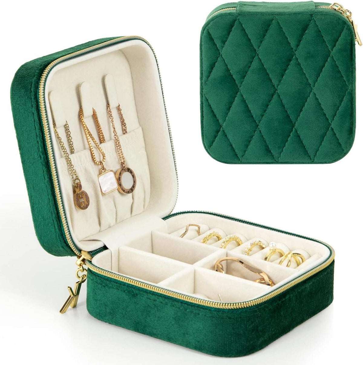Grünes Samt Schmuckkästchen mit Diamanten-Design