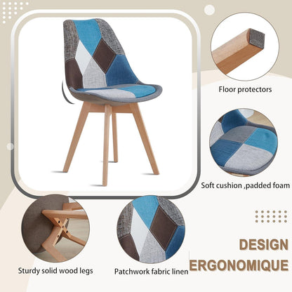 Patchwork Esszimmerstühle Set Blau mit Sitzkissen