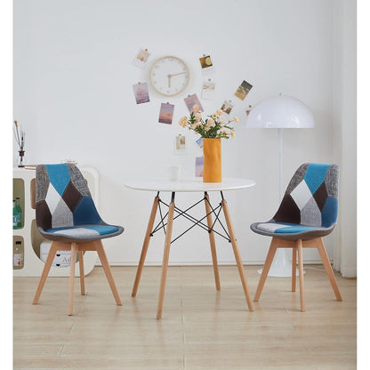 Patchwork Esszimmerstühle Set (2) – Blau mit Sitzkissen