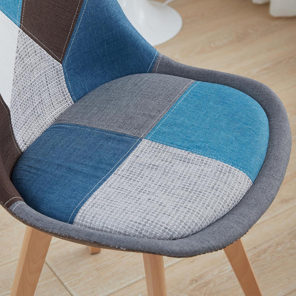 Patchwork Esszimmerstühle Set (2) – Blau mit Sitzkissen
