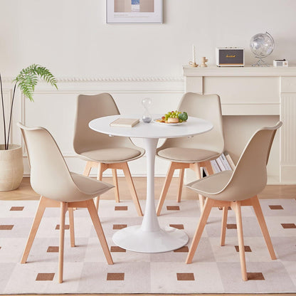 8 Esszimmerstühle Skandinavisch, Khaki & Beige, Sitz in Lederoptik