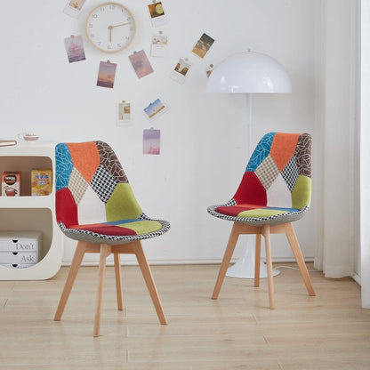 Patchwork Esszimmerstühle Set (2) – Rot mit Sitzkissen