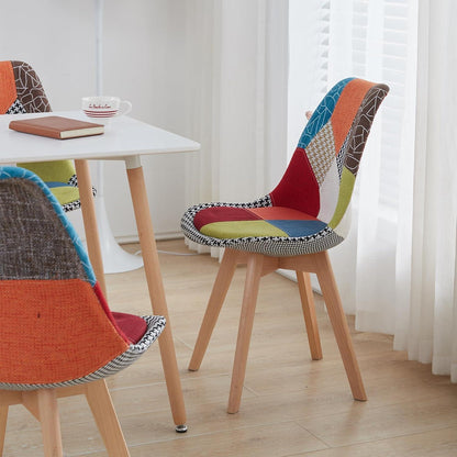 Patchwork Esszimmerstühle Set (2) – Rot mit Sitzkissen