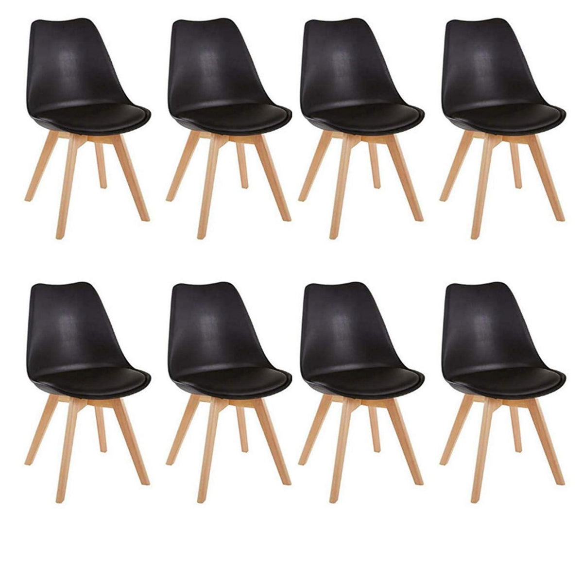 8 Esszimmerstühle Skandinavisch Schwarz | & Massivholz in Lederoptik