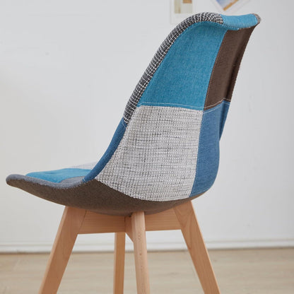 Patchwork Esszimmerstühle Set Blau mit Sitzkissen & Holzbeinen