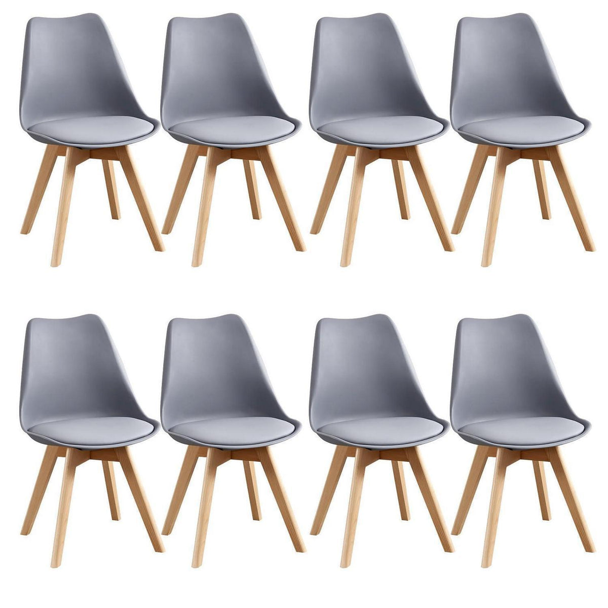 8 Esszimmerstühle Grau – Skandinavisches Design in Lederoptik