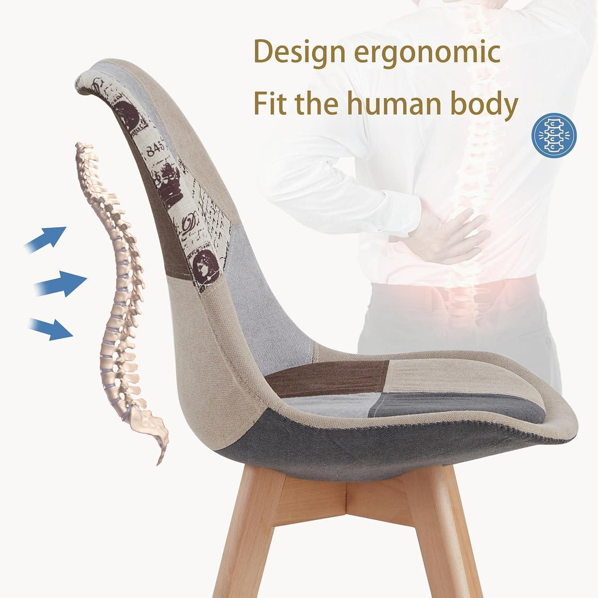 Patchwork Esszimmerstühle Set (6) – Braun mit Sitzkissen