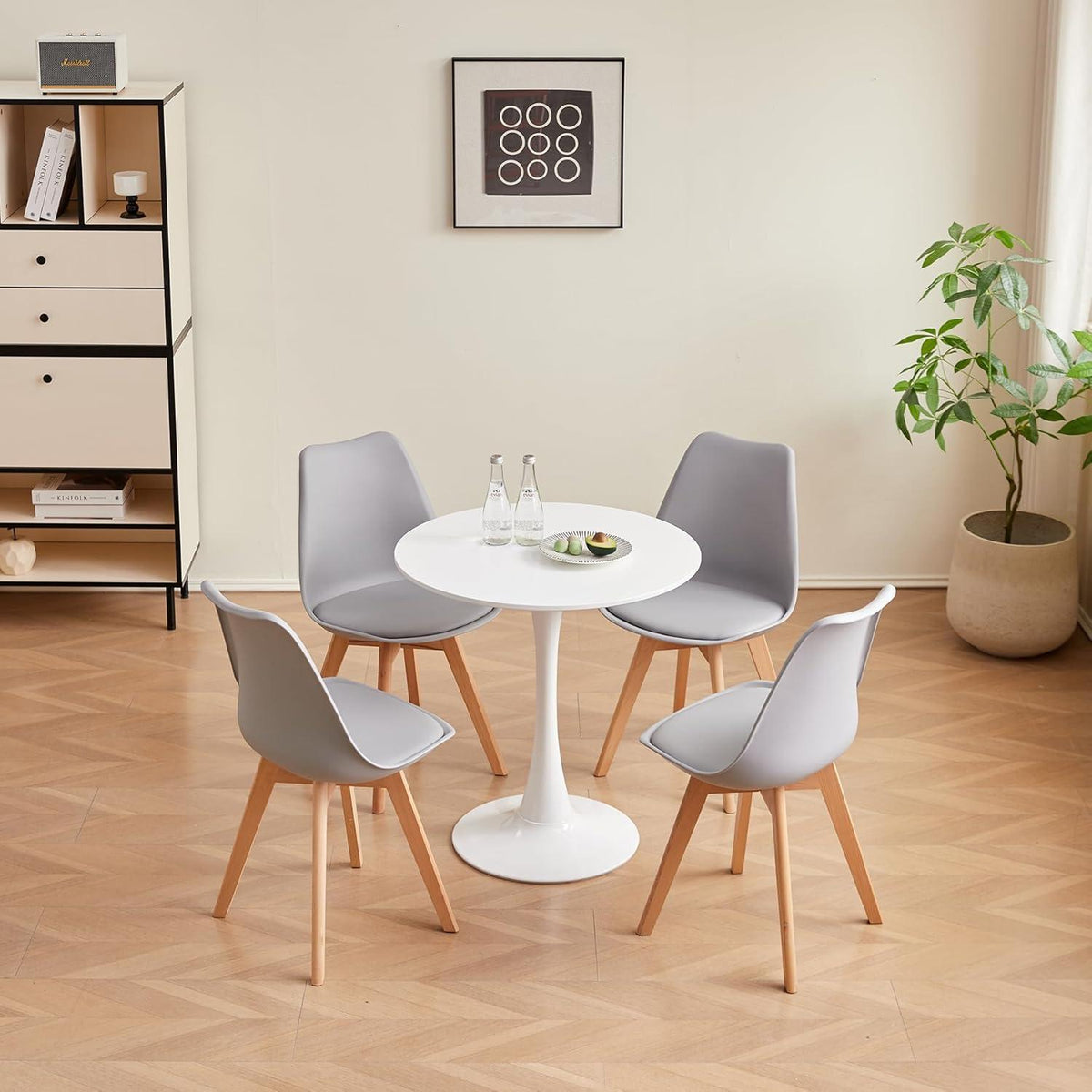 Skandinavische Esszimmerstühle 4er Set Grau, Holz in Lederoptik