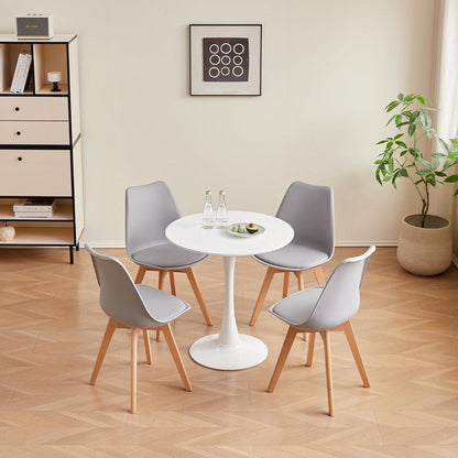 Skandinavische Esszimmerstühle 4er Set Grau, Holz in Lederoptik