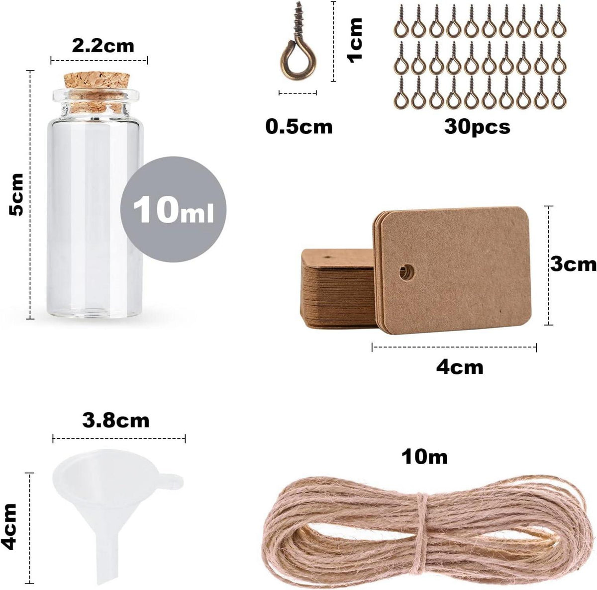 30 Stück Mini Glasflaschen mit Korken,10ml - DIY Hochzeit