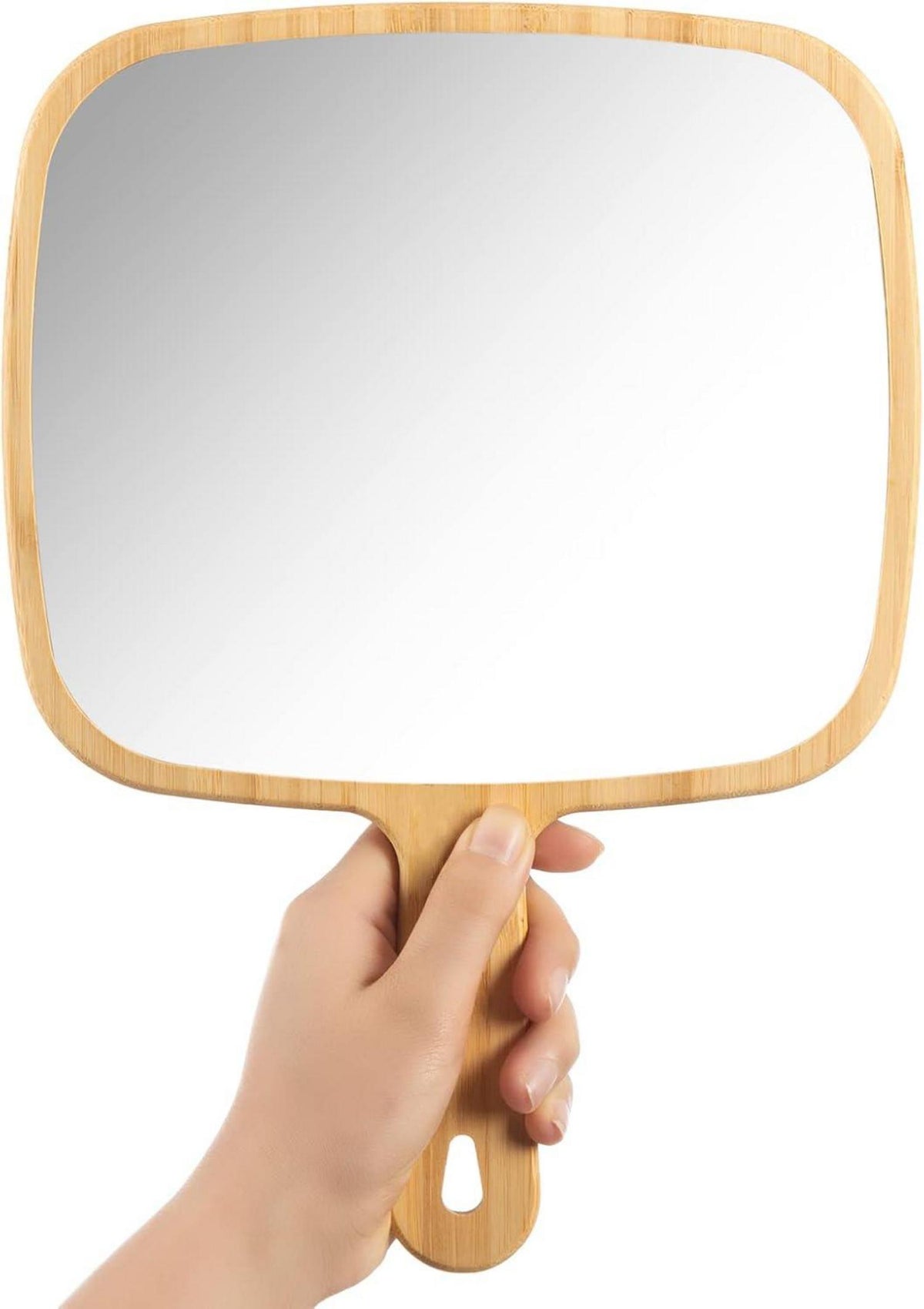 Handspiegel Bambus-Griff HD-Glasspiegel groß 22.6 cm x 31.5 cm