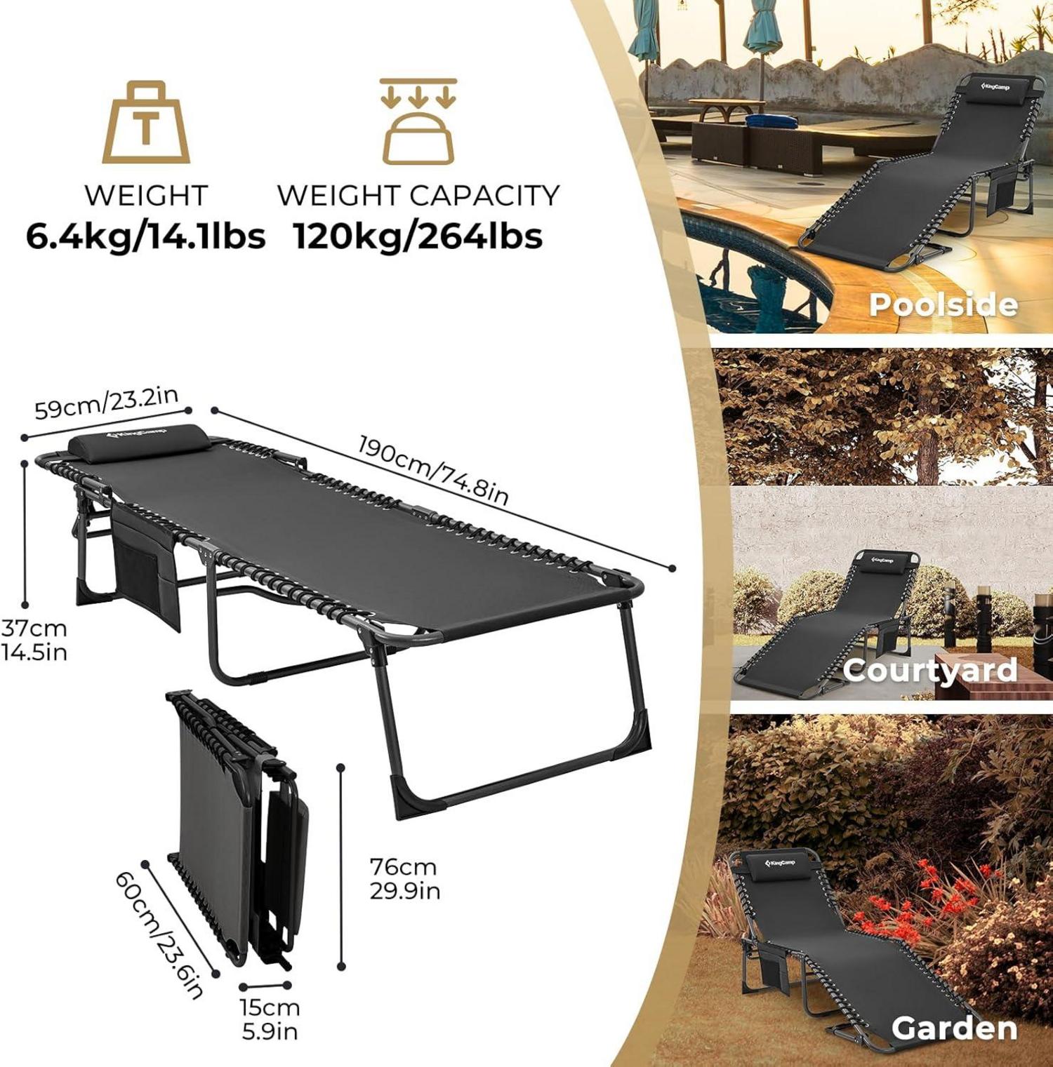 Sonnenliege klappbar 2er Set 5-stufig verstellbar Schwarz mit