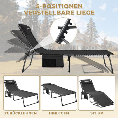 KingCamp Sonnenliege Klappbar 2er Set Gartenliege Campingliege 5-Stufig Verstellbar Schwarz