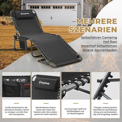 KingCamp Sonnenliege Klappbar 2er Set Schwarz 5-Stufig verstellbar Outdoor