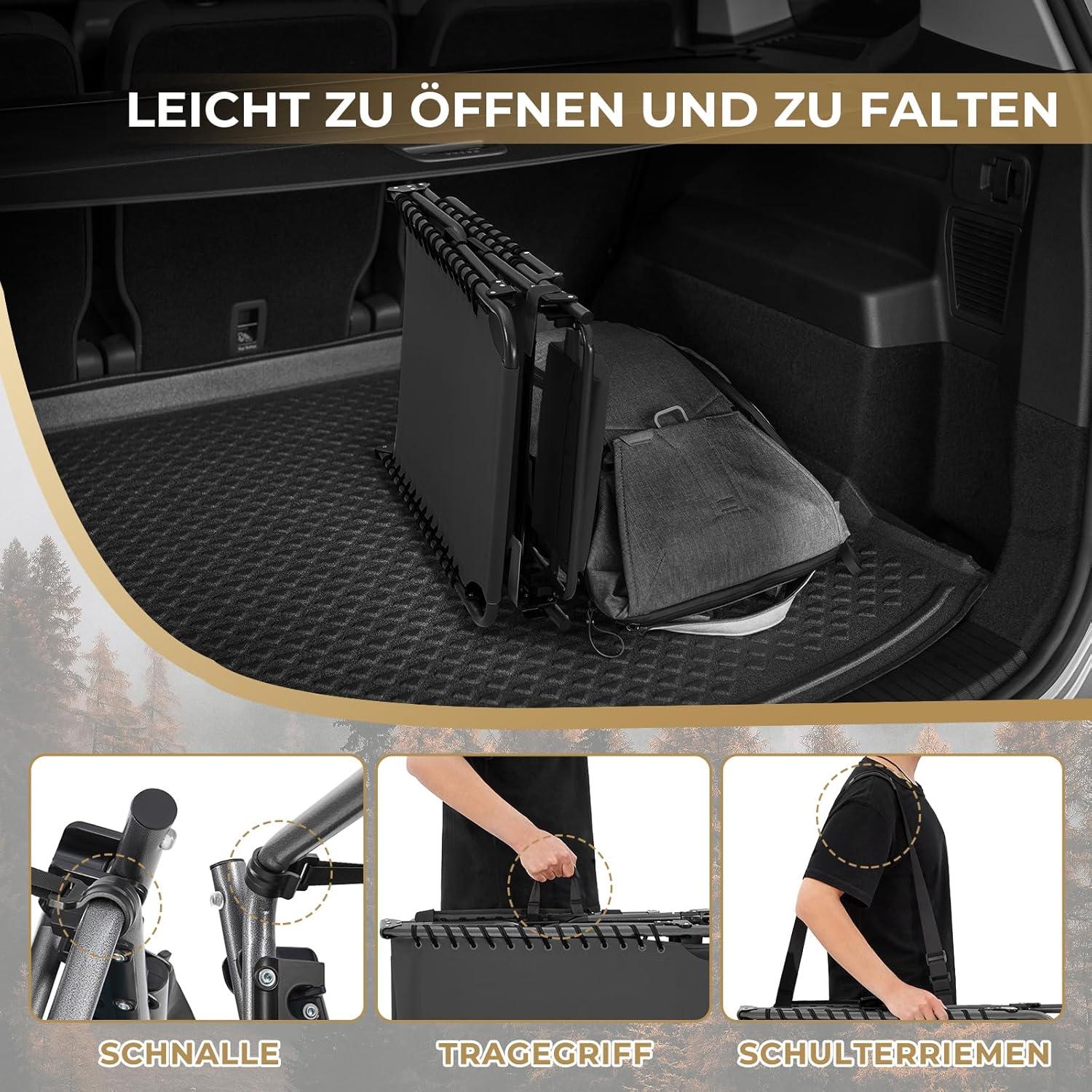 KingCamp Sonnenliege Klappbar 2er Set Schwarz 5-Stufig verstellbar Outdoor