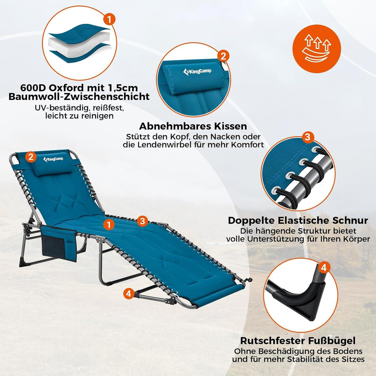 Übergroße Sonnenliege klappbar 5-fach verstellbar Gartenliege bis 150