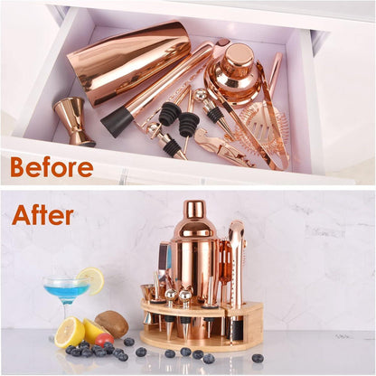 Cocktail Set 750ML 12tlg Edelstahl RoseGold mit Ständer