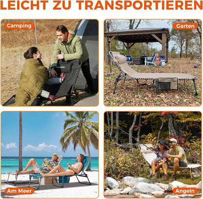 Übergroße Sonnenliege 5-Fach Verstellbar Gartenliege Liege mit Kopfkissen Grau 200 x 68 cm