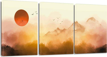 Leinwandbild Sonnenaufgang Nebel Wald 3-teilig 30 x 40 cm
