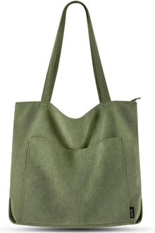 Große Damen Handtasche Cord Shopper Grün Beuteltasche