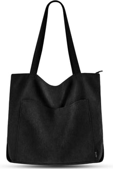 Handtasche Damen Tote Bag Shopper Cord Beuteltasche Schwarz
