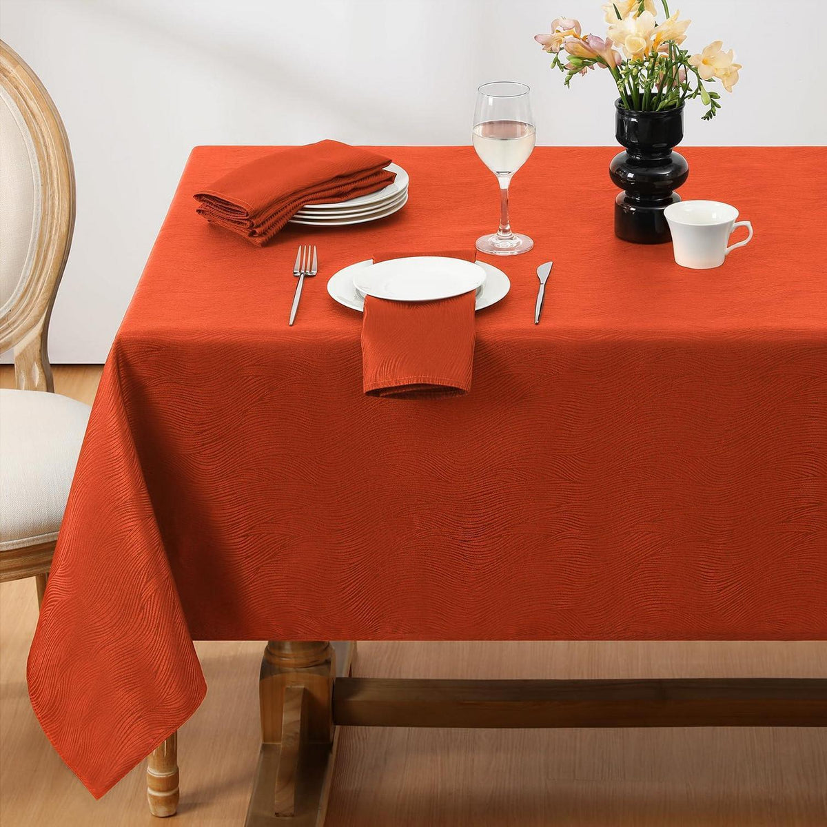Herbst Tischdecke Jacquard, wasserdicht, Rostrot (152x305cm)