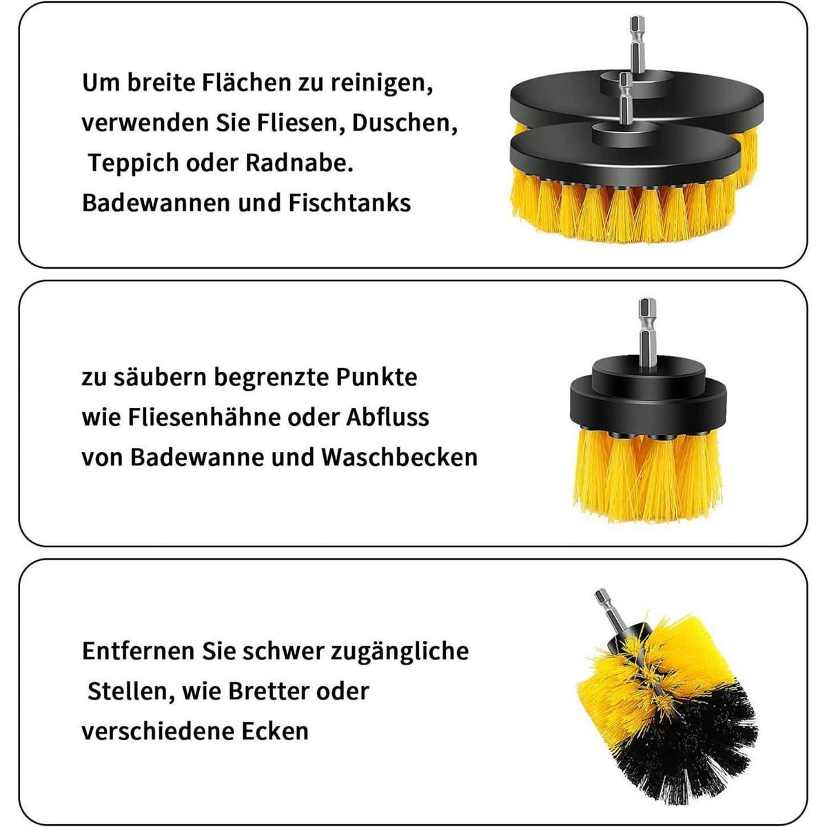 Bohrmaschinen Bürstenaufsatz Set 4tlg. für Auto, Bad & Küche