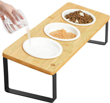 Katzen Napf Set erhöht Keramik Holz 3 Teilig Ø12cm