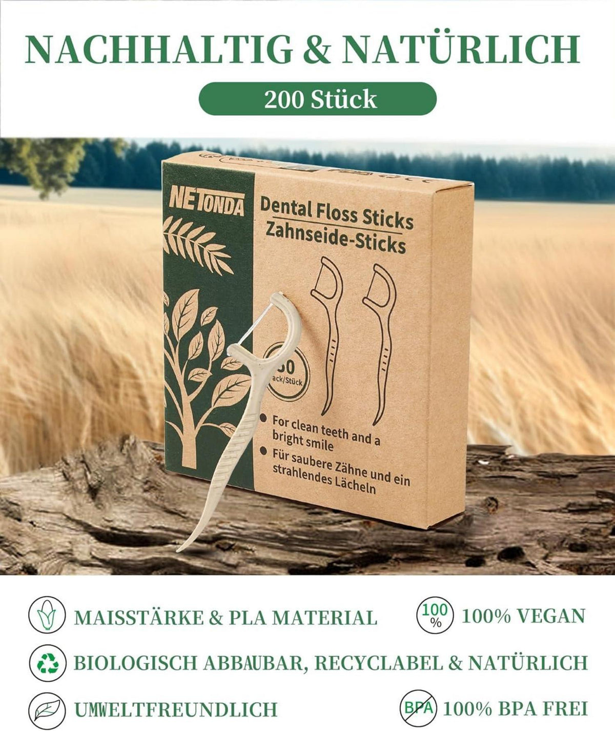 300 Nachhaltige Zahnseide Sticks Vegan Dental Floss Picks Plastikfrei