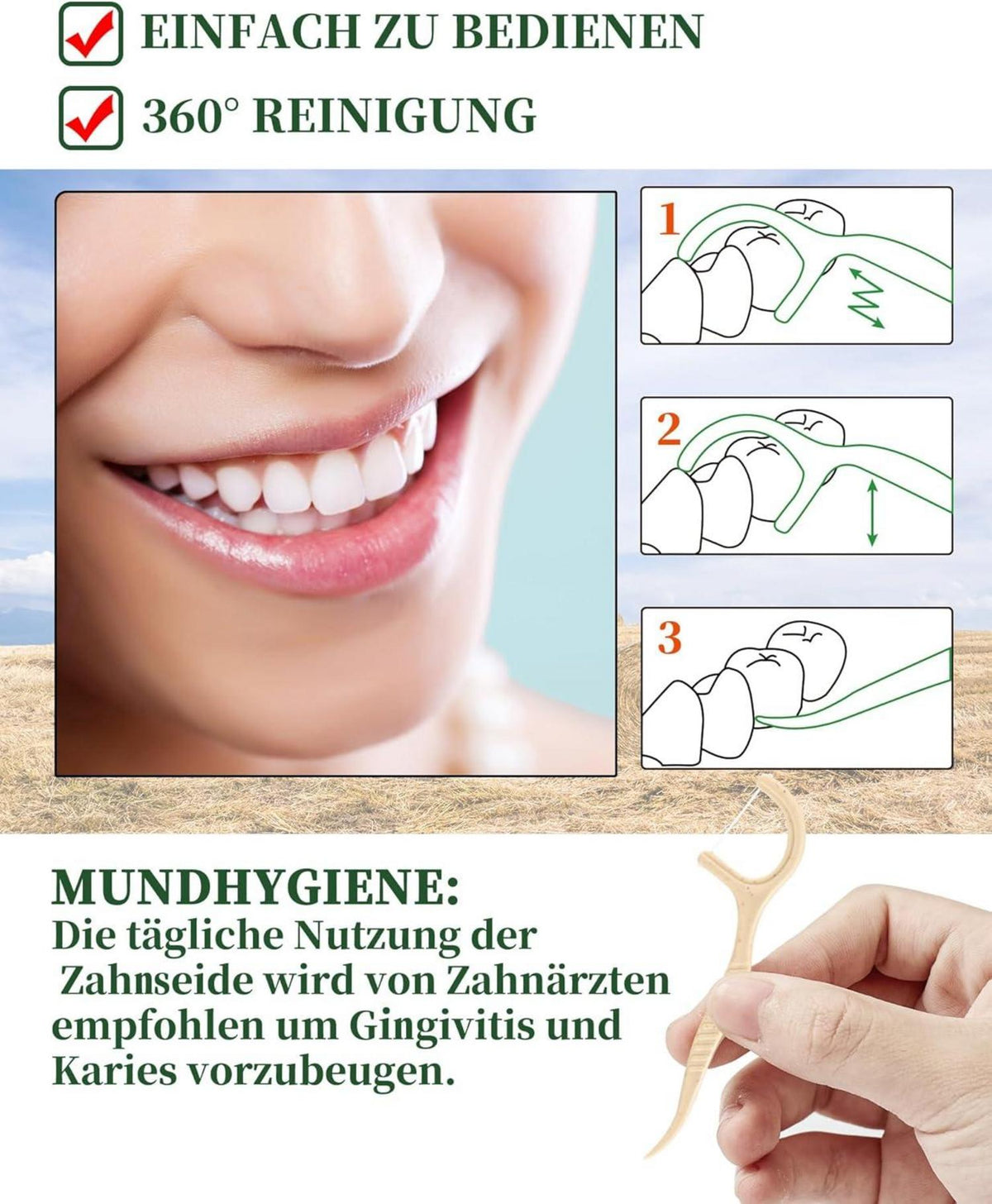 300 Stück nachhaltige Dental Floss Sticks vegan Zahnseide Zahnstocher