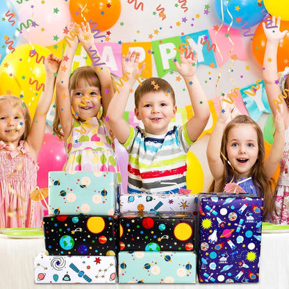 Weltraum Geschenkpapier Set für Kindergeburtstag Blau Weiß